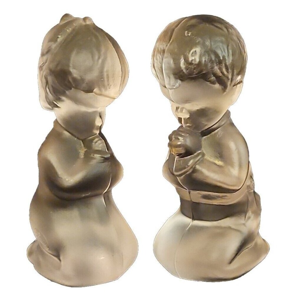 Vintage Fenton Praying Girl and Boy Pair Frosted Glass Figurine Lot Clear - Picture 2 of 13